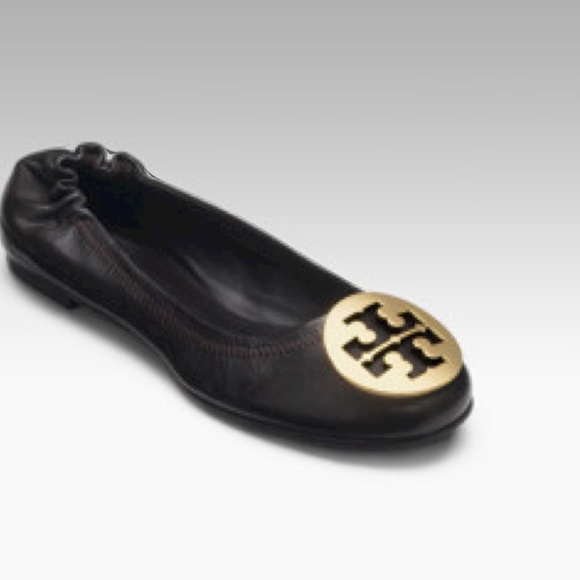 Authentic Tory Burch black Reva ballet flats gold hardware size 7.5 M - Picture 1 of 8